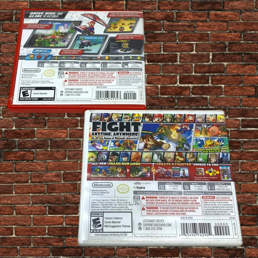 Mario Kart 7 + Super Smash Bros Nintendo 3DS CIB Handheld Game Bundle Untested